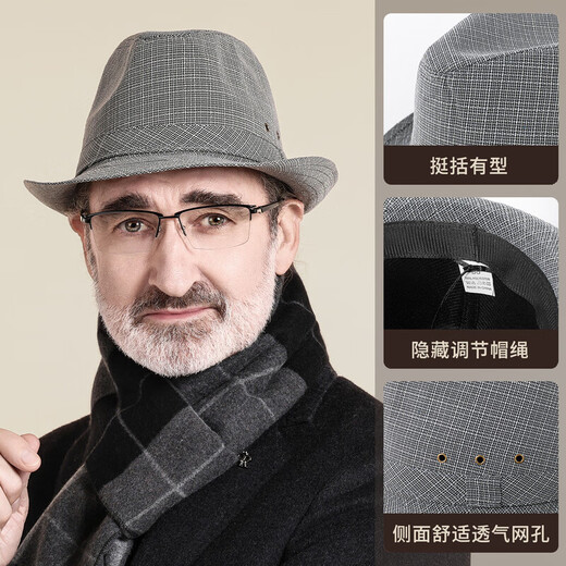 QIPEIER Dad Hat Men's 2025 Autumn and Winter New Middle-aged and Elderly Top Hat Grandpa Fashion Retro British Jazz Hat Hemp Dark Gray 57CM