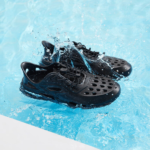 361 Degree BIG3 Sports Slippers Croc Shoes Men's Shoes Summer New Breathable Wading Lightweight Beach Outdoor Non-Slip Men's Sandals Obsidian Black/Ashes 39