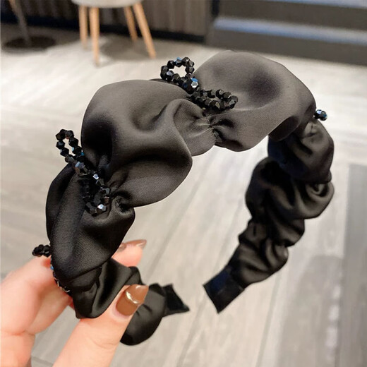 Li Qing black wide-brimmed pleated bow headband, high-end headband, high cranium crushing hairpin, hair accessories, hair accessories, hair bundles