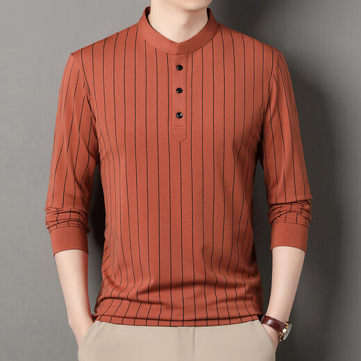 AX Armani broken code 2026 spring new Henry collar long-sleeved shirt men's middle-aged business casual bottoming men's shirt blue M 48