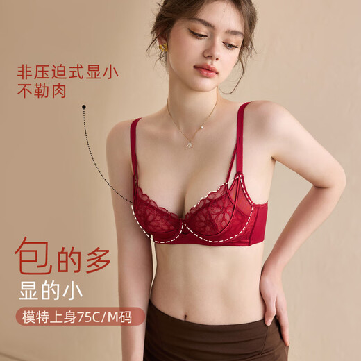Ai Mu Autumn and Summer Zodiac Year Sexy Red Underwear Set for Women Push Up Small Breasts Soft Steel Ring Anti-Sagging French Lace Thin Bra Ancora Red (Please take one size larger) 85C 90 (90B)