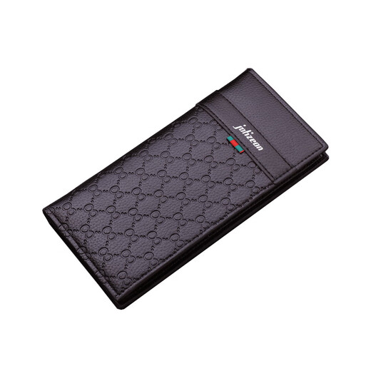 Dijiale Korean version leather wallet simple men's large capacity long wallet student personality retro men's leather wallet multiple card soft leather can hold driver's license wallet for boyfriend gifts Long black