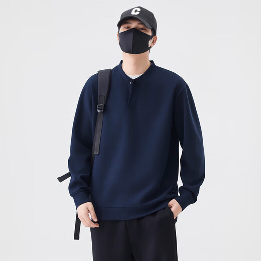 Jiebinlu high-end solid color sweatshirt for men spring and autumn 2025 new trendy loose Henry collar top men's casual bottoming shirt dark gray M recommended 100-120Jin Jin equals 0.5 kg