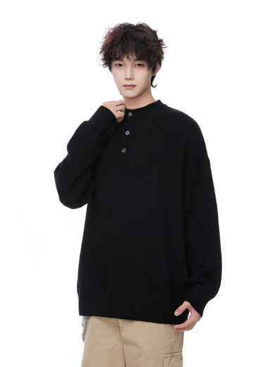 OEMG Gray Henley Collar Sweater Men's Autumn and Winter Trendy Retro Lazy Sweater Tops Warm Sweater Jacket Light Gray XL Recommended 110-130Jin Jin equals 0.5kg