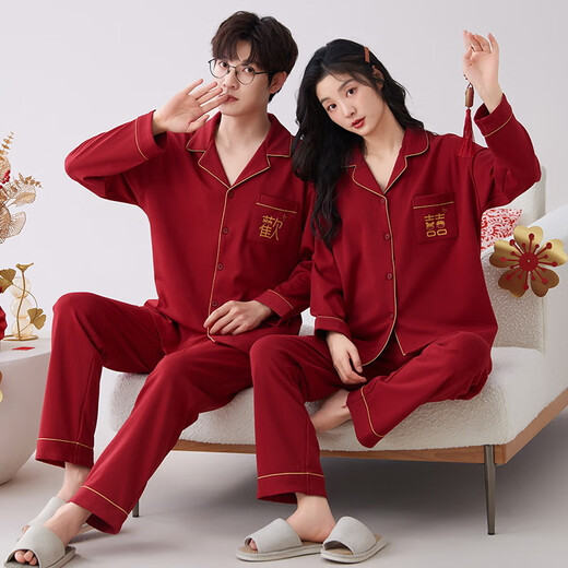 Victoria style couple pajamas wedding popular 2025 spring and autumn new wedding wedding dowry festive suit home clothes Z9520 couple XL women