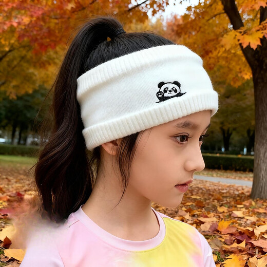 Nian Meifang children's hairband girls cute autumn and winter forehead protector knitted forehead wipe outdoor windproof hood warm scarf blue