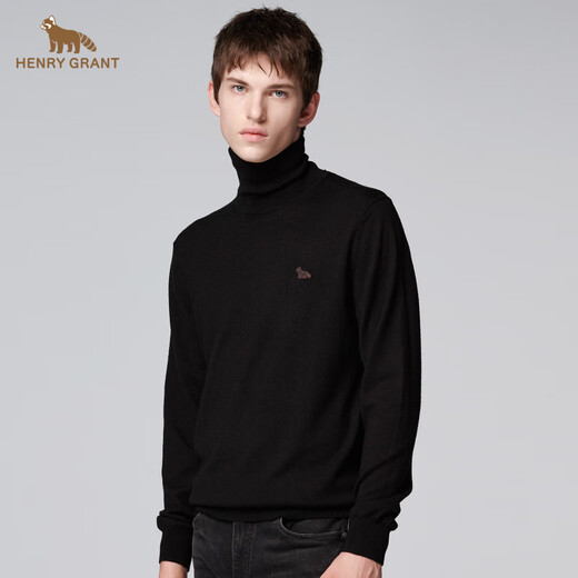 HENRY GRANT Henry Grant half turtleneck solid color versatile mid-collar turnable turtleneck men's red turtleneck warm black (QBY243111U211) One size fits all 46 (170/92A)