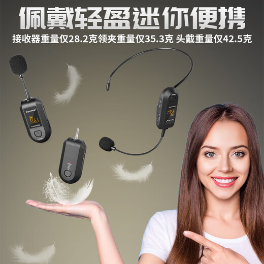 Depusheng Depusheng T99 Little Bee Wireless Lavalier Microphone Amplifier for Online Classes 2.4G Scenic Spot Explanation and Tour Guide Universal Microphone Supports Desktop Laptops Little Bee Head-Ward Wireless Microphone (Dual Microphone)