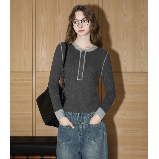 TonLion 2025 Autumn Women's Half-Braid Contrast Color Splicing Knitted Bottoming Shirt