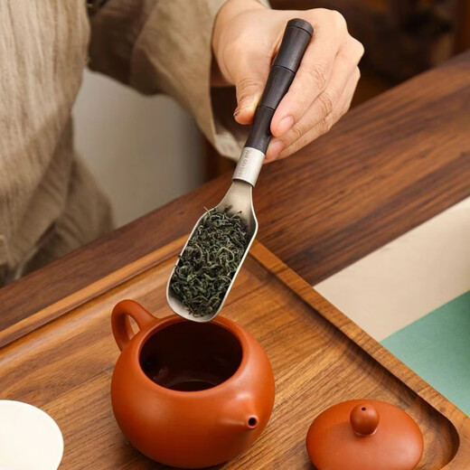 Xuxitang pure titanium tea spoon single divided teaspoon tea shovel for throwing tea leaves wood household tea set tea ceremony six gentlemen accessories pure titanium ebony tea spoon bamboo section titanium