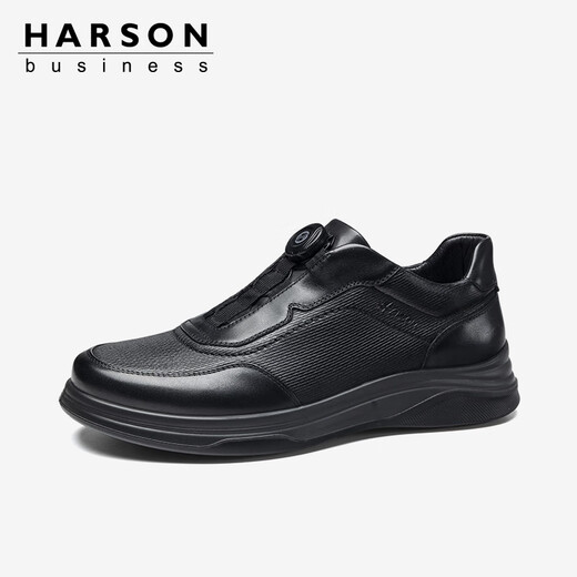 Harson commuter business casual leather shoes 2025 autumn and winter rotating buckle genuine leather high-end thick-soled sports shoes black 40