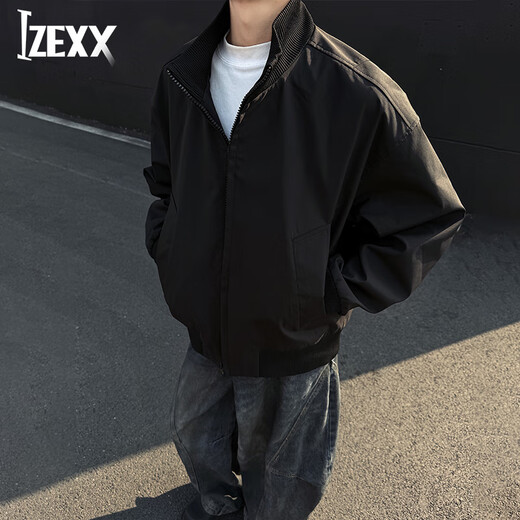 IZEXX American flight jacket men's autumn and winter Japanese stand collar workwear short baseball uniform jacket JZ52 black 4XL