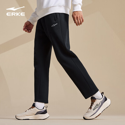 Hongxing Erke vertical technology | Sports pants for men in autumn and winter new casual loose straight running knitted men's trousers men's trousers black 2XL