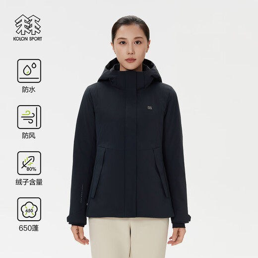 KOLON SPORT/Kolon MIST lightweight down jacket women's waterproof and windproof outdoor hooded lightweight goose down jacket LKDJ5WNT20-BK black M 165/88A