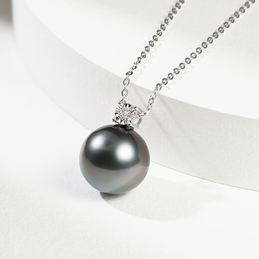 Queen of Pearls 18K gold with diamonds Tahitian black pearl pendant round seawater pearl necklace birthday gift for women