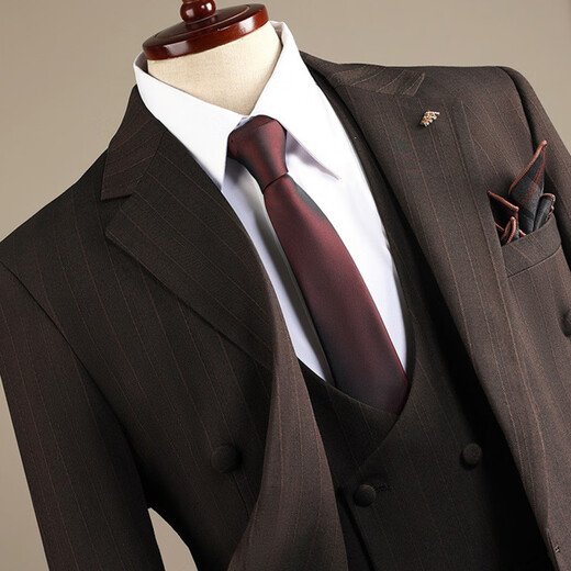 Xixi Shishi suit autumn and winter suit men's double-breasted striped suit men's suit casual groom black (suit + trousers) XL 52 (125-135Jin Jin equals 0.5 kg)