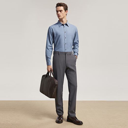 Chemise à manches longues Youngor tissu mélangé de coton pour hommes chemise de couleur unie en velours complet chaud et confortable 2025 nouveau produit bleu VLRM119689HJA 41 (175/96A)