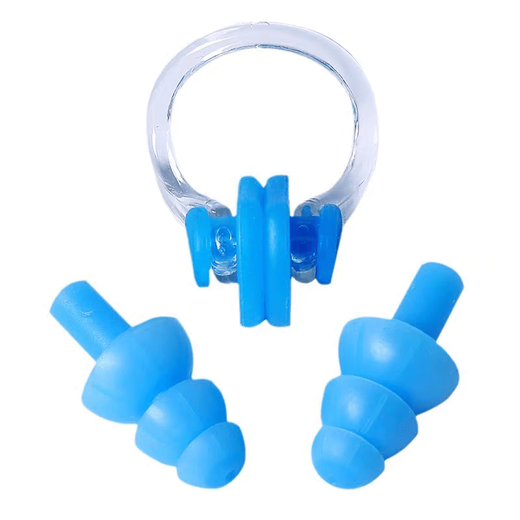 First idea of swimming equipment waterproof earplugs, anti-choking nose plugs, anti-slip nose clip swimming set, silicone waterproof earplugs, nose plugs, boxed blue, nose clip + earplugs