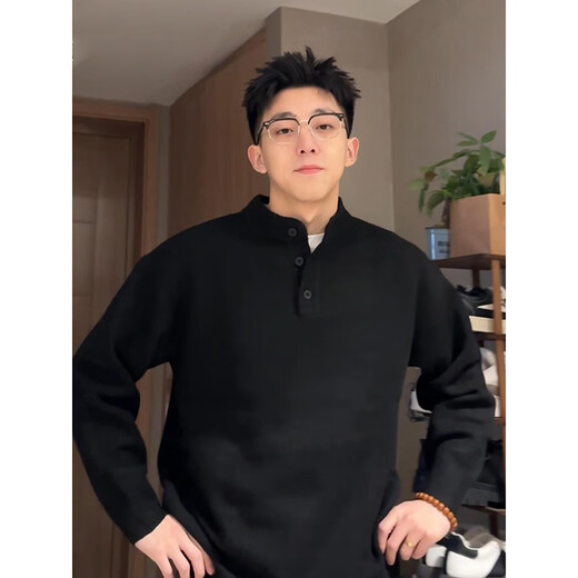 Cangseishi Kazuki Cangseishi Kazuki trendy brand Korean version versatile Henry collar knitted sweater men's new simple and handsome black bottoming shirt black L