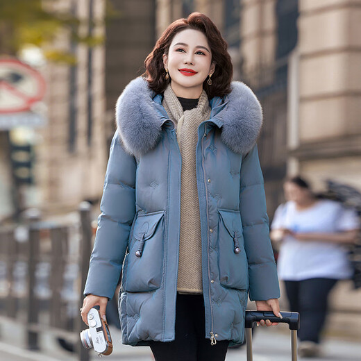 Yaya (YAYA) mother winter mid-length down jacket for women 2025 new middle-aged women middle-aged fashion temperament fur collar jacket