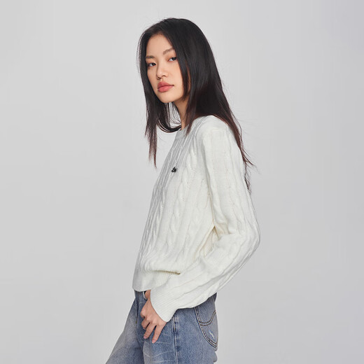 Lee shopping mall's same style comfortable version cable metal brand women's sweater milky white L