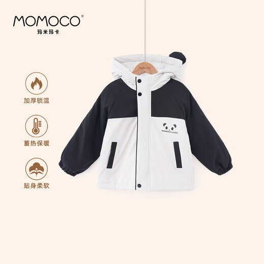 Mami Maka (MOMOCO) children's coat winter thick velvet boys hooded trendy panda cotton coat black 130