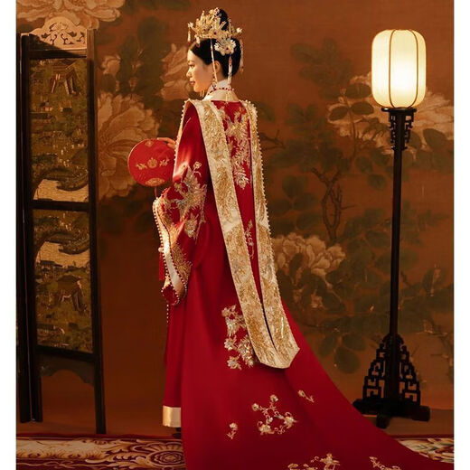 Vnxifm Ming Dynasty Wedding Clothes Large Size Xiuhe Clothes Wedding Clothes Couple Wedding Clothes Wedding Dresses Toasting Clothes Ancient Style Han Clothes Fengguan Xiapei N-352 Women's One Size