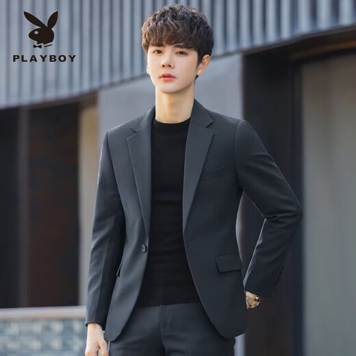 Playboy Autumn handsome small suit men's business Korean style trendy handsome casual slim solid color versatile suit jacket for men dark gray 3XL