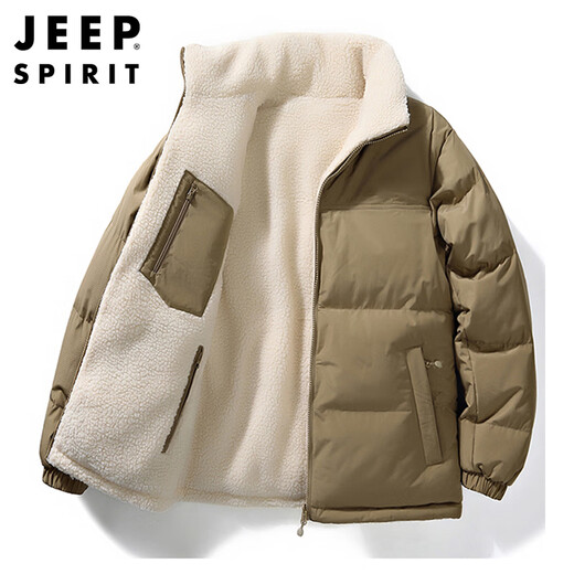 JEEP SPIRIT Jeep cotton jacket men's winter cotton jacket double-sided lamb velvet cotton jacket men's velvet jacket light military green L