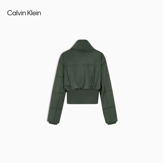 Calvin KleinJeans autumn and winter women's urban casual trend ck classic embroidered logo folded high collar short cotton jacket LLP-Military Green S