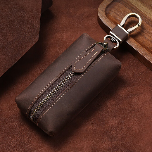 Goldlion Genuine Leather Multifunctional Key Bag Men's Mini Waist Bag Large Capacity Car Key Storage Bag Zipper Coin Purse Coffee-Coin Key Bag