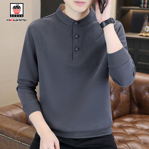 AEMAPE/American Apple Men's Sweater Spring and Autumn New Henley Collar Loose Casual Tops with Bottoming Shirts for Men White XL