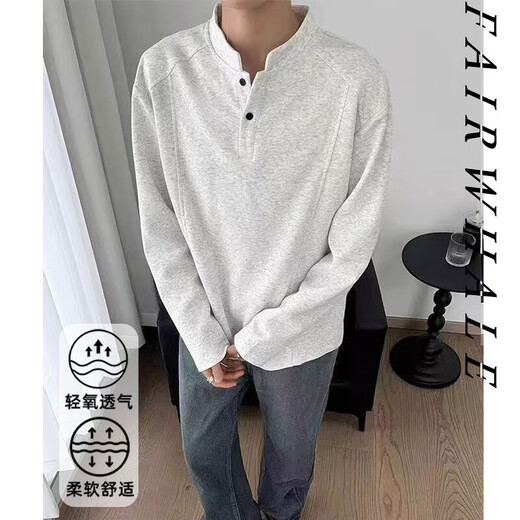 Autumn popular popular Henry collar sweatshirt for men and women heavyweight long-sleeved T-shirt bottoming shirt trendy high-end polo shirt for men white 2XL recommended 145-160Jin Jin equals 0.5 kg
