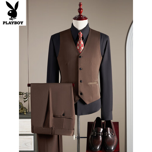Playboy (PLAYBOY) double-breasted light luxury wool suit men's suit business formal fit plus size groom wedding suit three-piece black suit + trousers 4XL (165-180Jin Jin equals 0.5 kg)