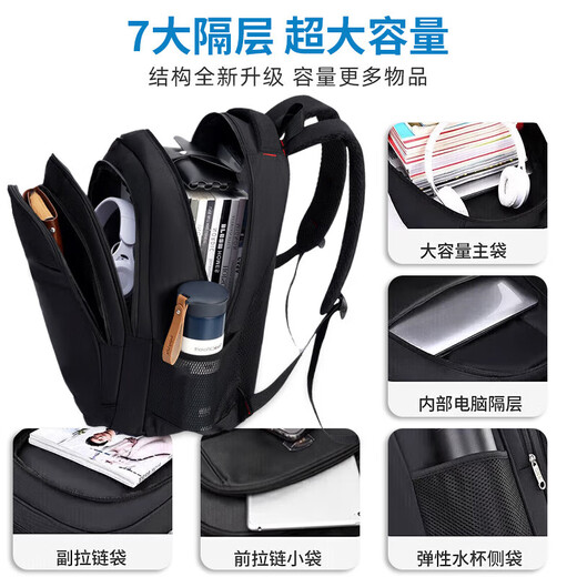 Double Star Large Capacity Backpack Junior High School School Bag Men Backpack Men Commuter Bag Casual Business Computer Travel Backpack Black [Reinforced Version] Red Label