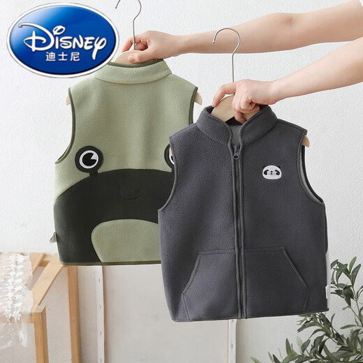Disney children's velvet vest autumn and winter new style medium and large children's polar fleece vest jacket boys and girls warm green 110 recommended height 100-110cm