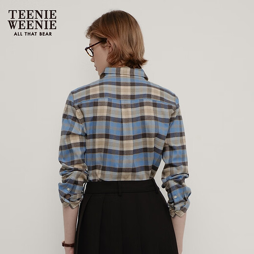 Teenie Weenie Bear Women's Shirt 2025 New Temperament Style Style Retro Plaid Shirt Blue L