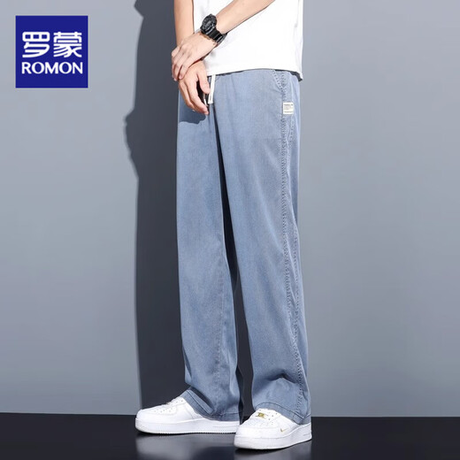 ROMON Frühling und Herbst Drape Tencel Jeans Herren Lose Gerade Lässige Hosen mit weitem Bein Herren Trendige Marke Frühling und Herbst Neue Hosen Herren 1048 Blau Sommer Dünn 2XL 150-170Jin Jin entspricht 0,5 kg