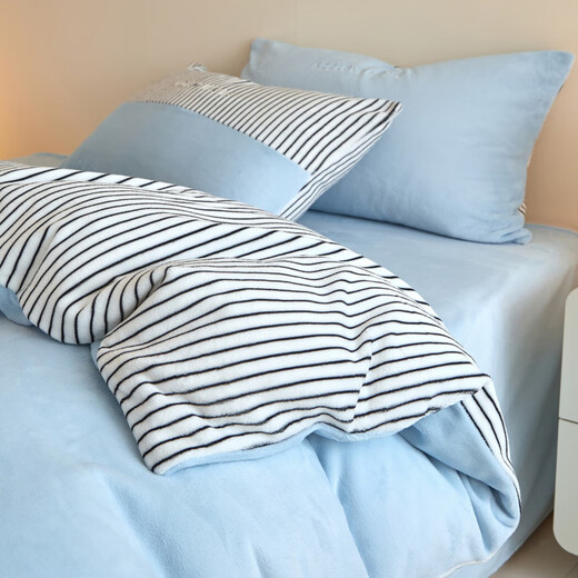 Produced milk velvet baby velvet four-piece set 2025 new winter matte grade smooth and delicate embroidery customization baby blue bed sheet style 2.0m four-piece set