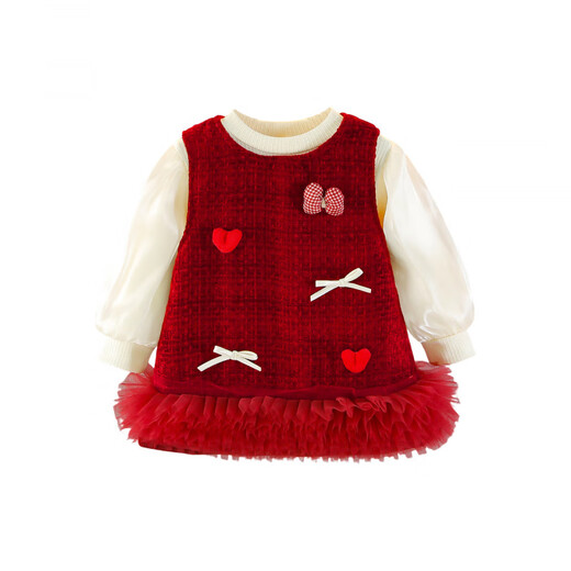 Girls suit dress autumn and winter style baby velvet princess dress baby one-year-old dress children's vest skirt red velvet style 80 cm