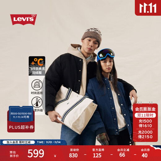 Levi's Levi's 25th Autumn and Winter New Style Couple's Fashionable Casual Loose Ribbed Stand Denim Down Jacket Black M