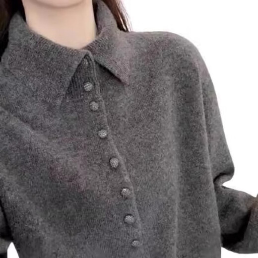 High-end dark gray half-turtleneck sweater jacket cardigan for women in autumn and winter, stylish winter thickened outer wear, soft waxy lapel 4272 gray