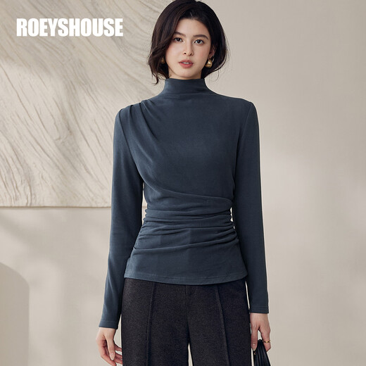 ROEYSHOUSE Luo Yi high-end pleated half turtleneck bottoming sweater for women in winter slimming inner sweater 13113 blue 2XL