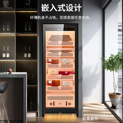 CIGARLOONG 408C cigar cabinet with constant temperature and humidity, cedar wood lining, choleric water, ionized ammonia removal and moisturizing cabinet, smart WiFi remote control compressor, cigar cabinet, constant temperature and humidity control, cigar cabinet, 1.7m high, black, clean ammonia + WiFi + cedar wood liner and shelf, thin section