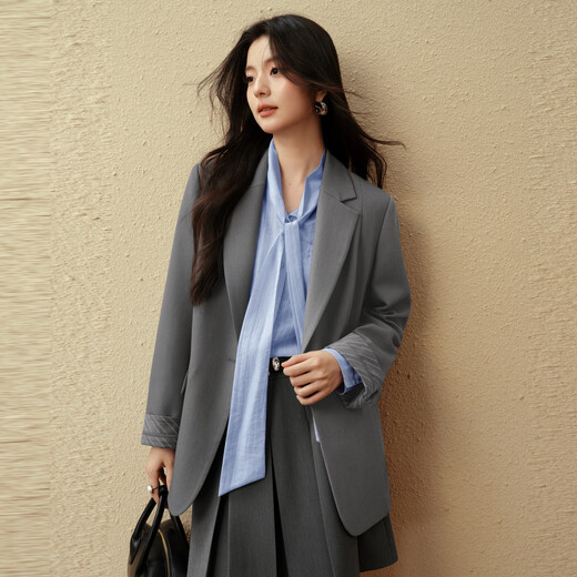 诗凡黎高级感西装外套2025年春新款轻职场设计通勤气质短款西服 沉檀灰 S