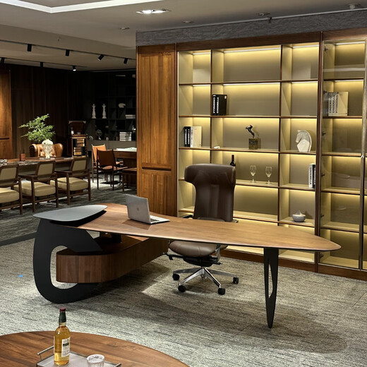 Aesthetic style Italian minimalist solid wood desk boss desk simple modern North American black walnut light luxury high-end desk size customization (contact customer service)