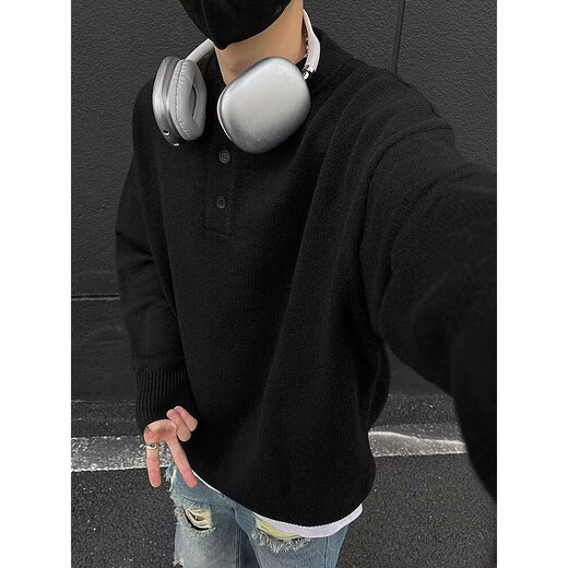 Chestnut Gray American Henley Collar Sweater Men's Autumn and Winter Premium Lazy Style Bottoming Sweater Cleanfit Inside 1961-Light Gray XL (Recommended 115-135 Jin Jin equals 0.5 kg)