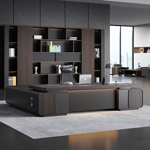 Light luxury boss desk desk simple modern executive desk chairman general manager office desk and chair combination aluminum alloy strip 2.0 boss desk + 2.4 bookcase + boss chair