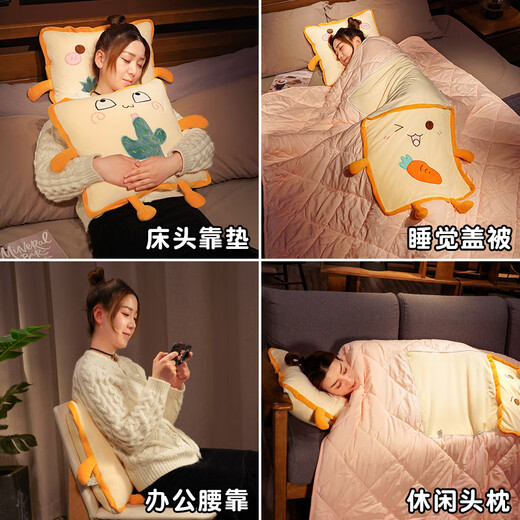 Ivy Car Pillow Quilt Dual-Purpose 2-in-1 Office Nap Blanket Back Pillow Quilt Air Conditioner Quilt Carrot Toast