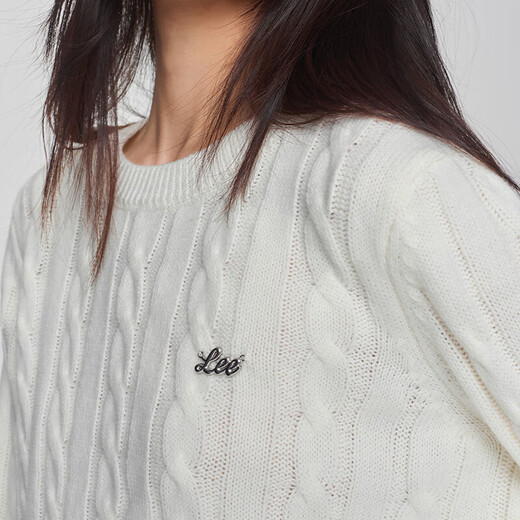 Lee shopping mall's same style comfortable version cable metal brand women's sweater milky white L